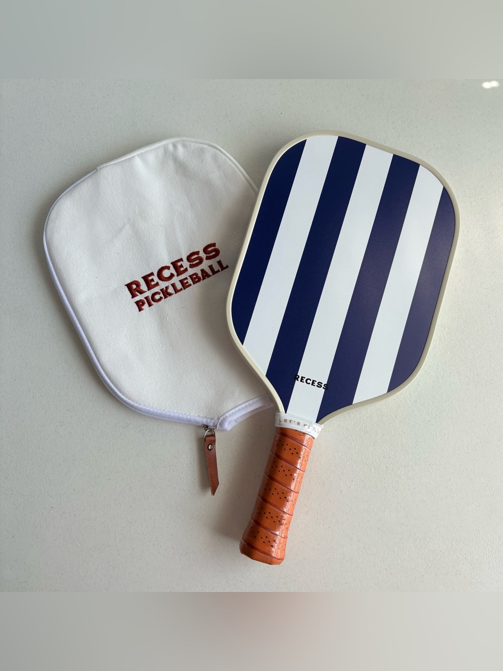 NEW Mark & Graham x Recess Pickleball Paddle & Canvas Cover Navy Cabana Stripe